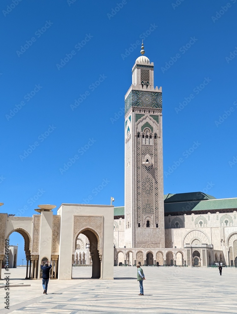 Exterior of the famous Hassan II Mosque at the coast of Casablanca in Morocco