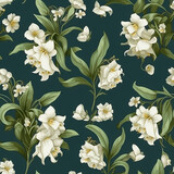 Seamless pattern with white flowers and green leaves. AI generated.