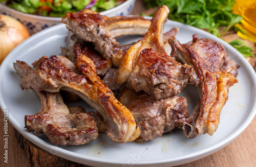 Grilled lamb chops in delicious view  Turkish name  kuzu pirzola