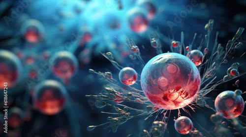 Human cell or Embryonic stem cell microscope, created with Generative AI