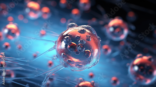 3d rendering of Human cell or Embryonic stem cell microscope, created with Generative AI