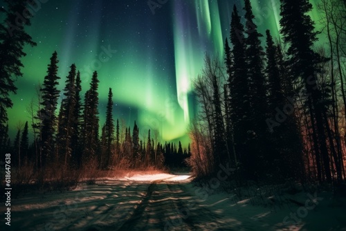Northern Lights illuminating the night sky over Alaska, capturing the mystical and captivating beauty of this natural phenomenon. Generative AI