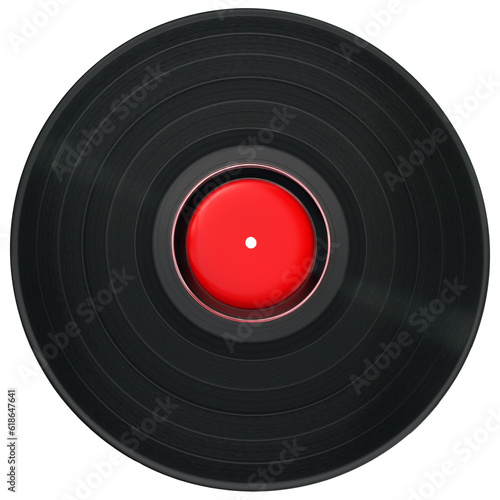 Black vinyl record on a white background, red label.