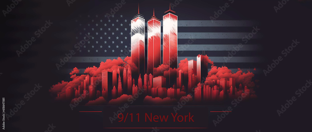 Think back to 9/11 in New York. Banner. Generated AI - obrazy, fototapety, plakaty 