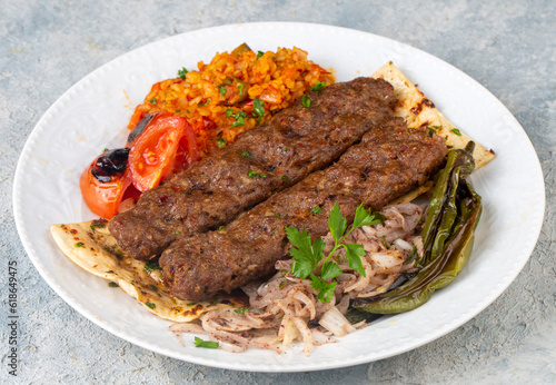 Traditional delicious Turkish foods; Adana kebab