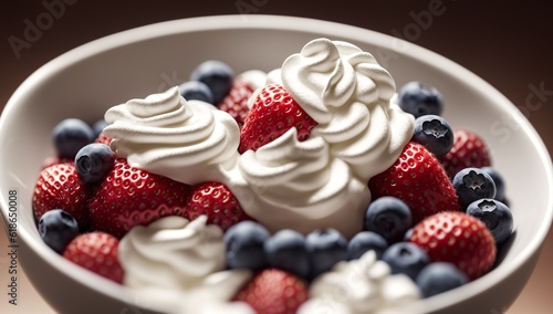 An Illustration Of A Brilliantly Colorful Bowl Of Berries And Whipped Cream