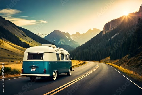 Camping bus in the mountains