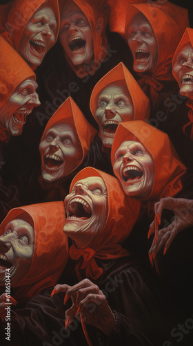 laughing figures, judgemental, team, illustration