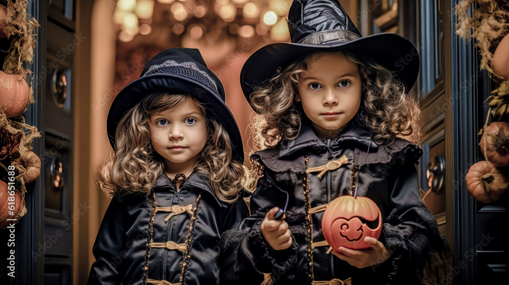 Trick or Treat Children on Halloween Digital Art KI Wallpaper Background Generative AI KI Journal Illustration Trick or Treat Children on Halloween Digital Art KI Wallpaper Background Generative AI KI Journal Illustration