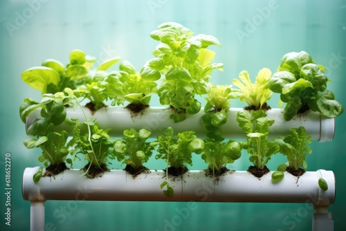 hydroponics with water pipe tube media environmental plant profesional photography ai generated