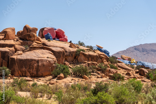 Famous painted rocks in the Tafraoute valley in Southern Morocco photo