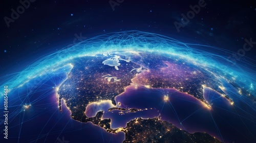Fototapeta Naklejka Na Ścianę i Meble -  Planet Earth is shrouded in a network grid. Space technology, Internet coverage of Earth