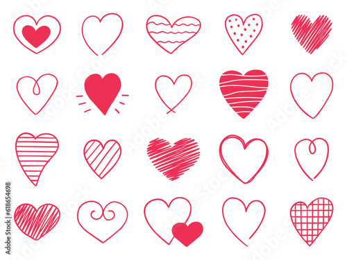 Hearts doodle set. Hand drawn vector illustration isolated on white background.