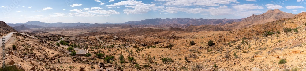 Great panoramic view on Tafraoute valley in the Anti-Atlas mountains Great panoramic view on Tafraoute valley in the Anti-Atlas mountains