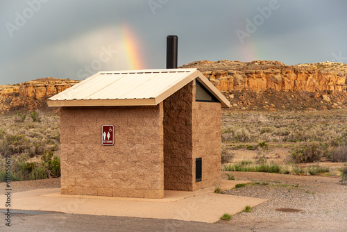 Double Rainbow Over Public Bathroom in a National Park Desert photo