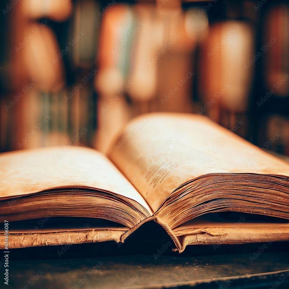 Fototapeta premium yellowed and fragile book in library 