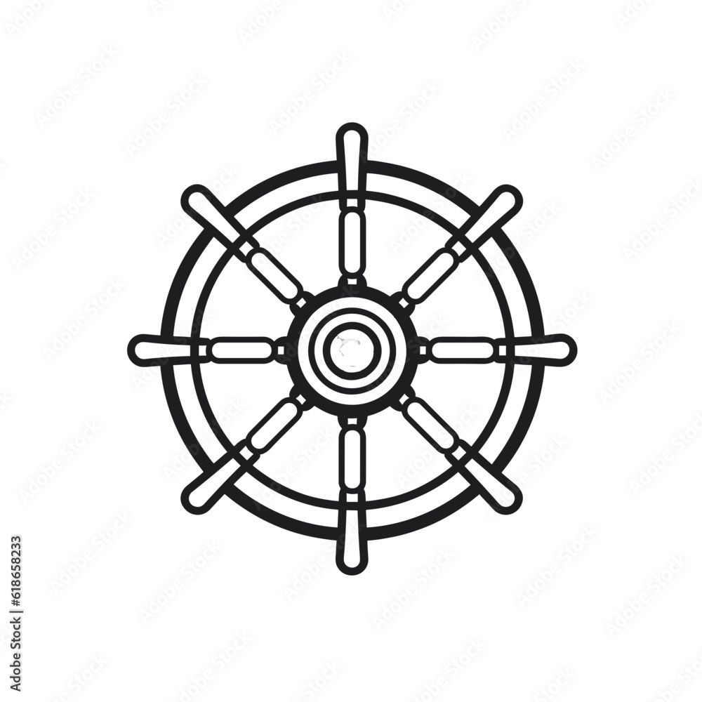 Obraz premium Pirate ship flag anchor, life buoy, ship steering wheel