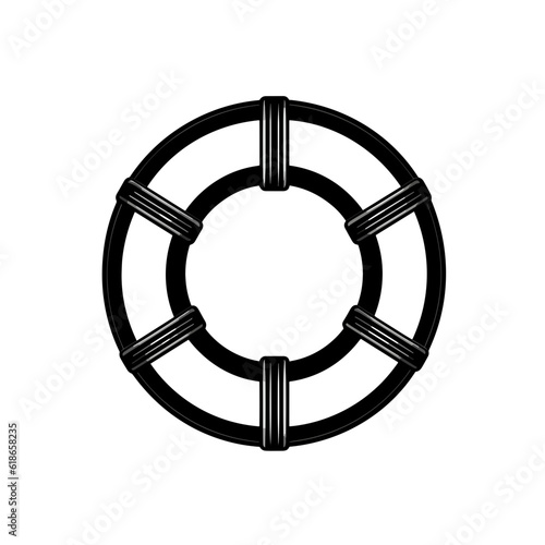 Pirate ship flag anchor, life buoy, ship steering wheel