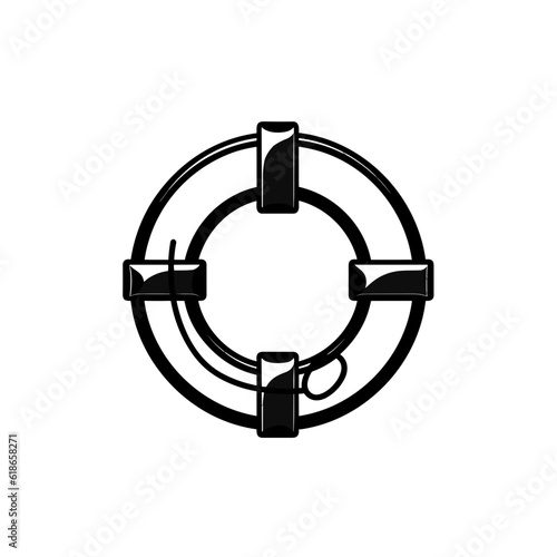 Pirate ship flag anchor, life buoy, ship steering wheel