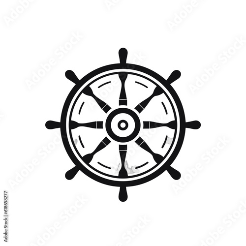 Pirate ship flag anchor, life buoy, ship steering wheel