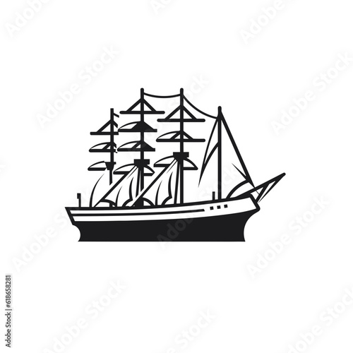 Pirate ship flag anchor, life buoy, ship steering wheel