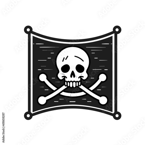 Pirate ship flag anchor, life buoy, ship steering wheel