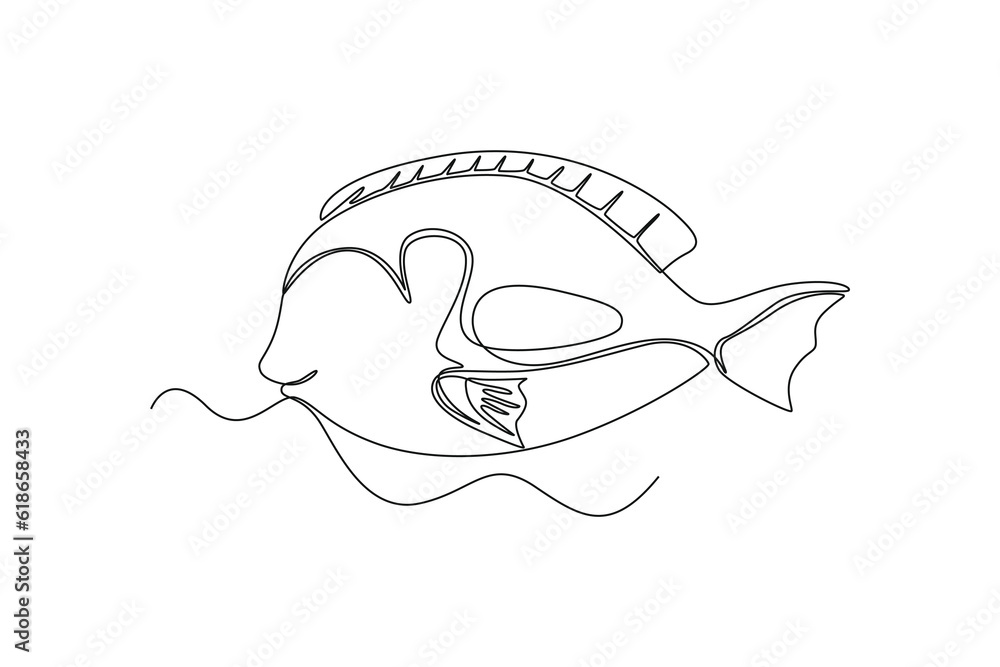 Single one line drawing Fish and wild marine animals concept. Continuous line draw design graphic vector illustration. Single one line drawing Fish and wild marine animals concept. Continuous line draw design graphic vector illustration.