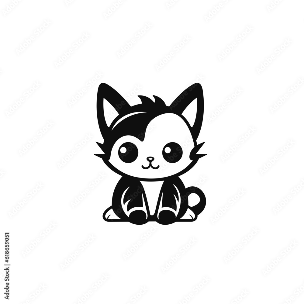 Cute looking cat, adorable kiity, kitten, graphic svg vector illustration of a little cat, young, head, big eyes