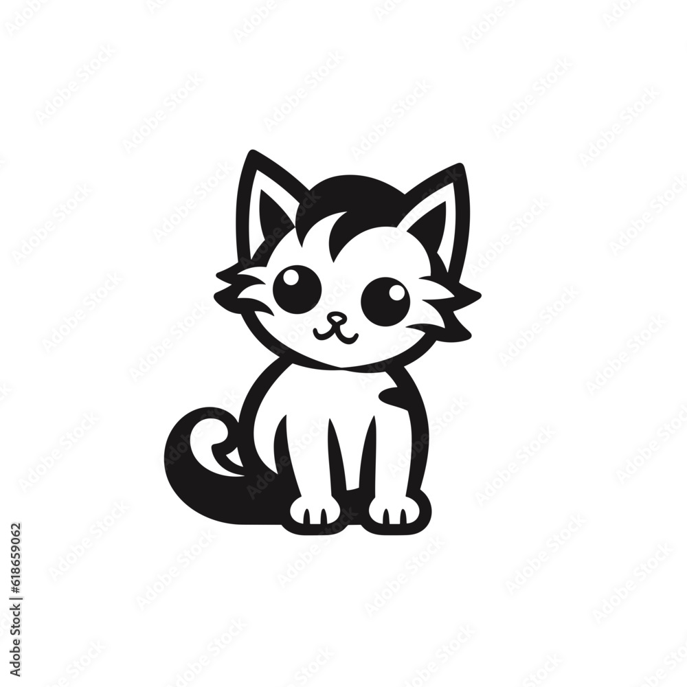 Cute looking cat, adorable kiity, kitten, graphic svg vector illustration of a little cat, young, head, big eyes