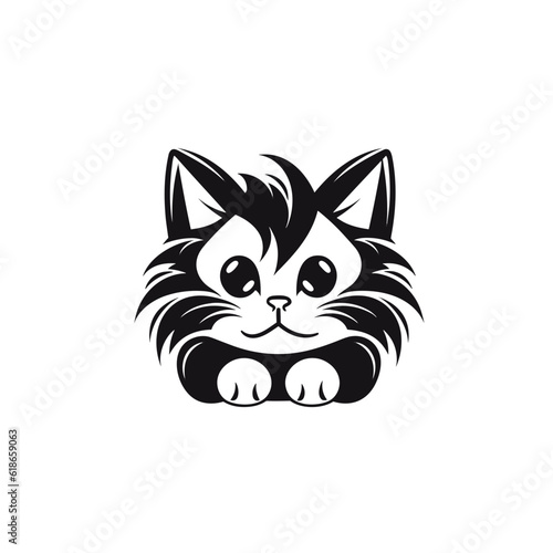 Cute looking cat, adorable kiity, kitten, graphic svg vector illustration of a little cat, young, head, big eyes