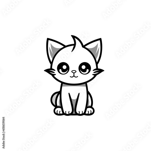 Cute looking cat, adorable kiity, kitten, graphic svg vector illustration of a little cat, young, head, big eyes © Jan