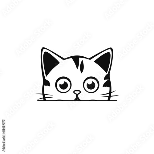 Fototapeta Naklejka Na Ścianę i Meble -  Cute looking cat, adorable kiity, kitten, graphic svg vector illustration of a little cat, young, head, big eyes