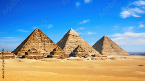 a stunning view of the ancient pyramids in the desert landscape