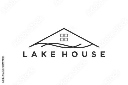 Lake house roof logo property design icon symbol line style