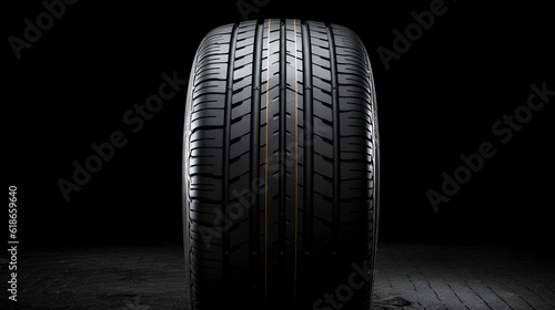 a close-up of a black tire on a dark background © LUPACO PNG