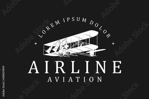 Wright brothers bi plane logo design vector illustration photo