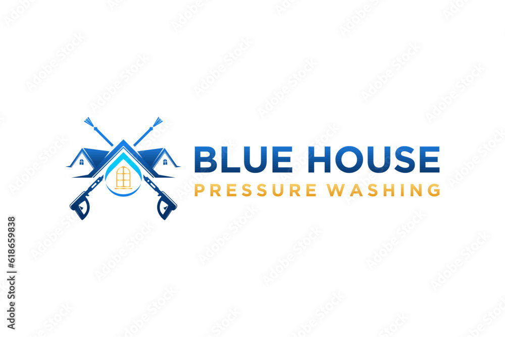 Water presure jet cleaner logo design service house roof property icon symbol 