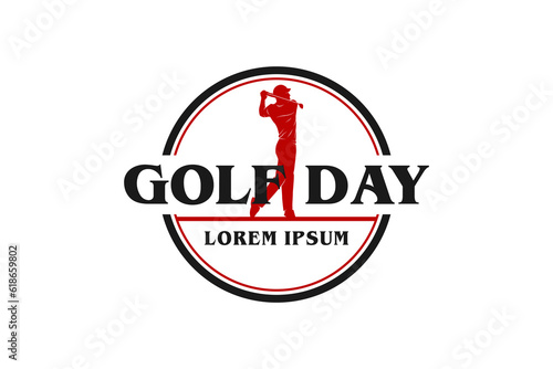 Golf sports logo design man silhouette swing golf club illustration