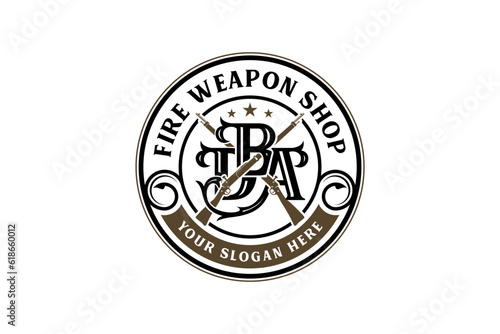 Old vintage Firearms m1 garand icon logo design ammo military emblem rounded shape 
