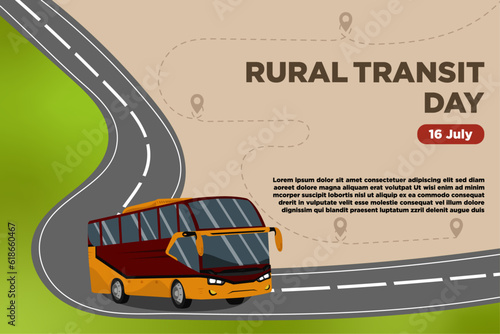 Vector Rural Transit Day with the Feel of a Bus Running Down the Hill Illustration