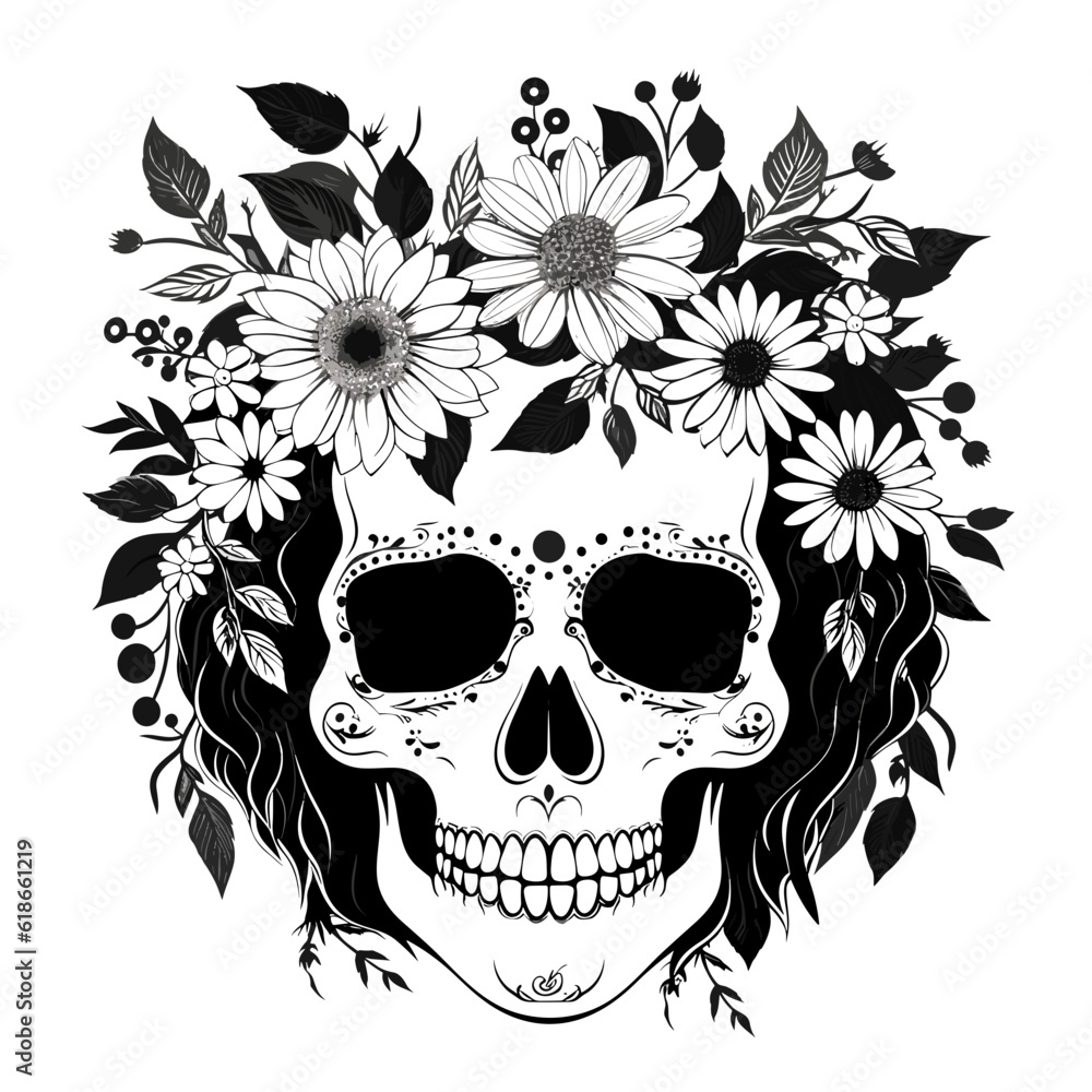 Obraz premium Wildflower SVG silhouette black and white isolated graphic, flower, nature