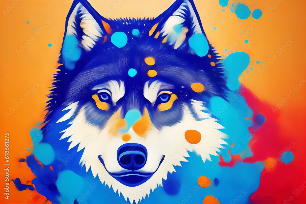 Beautiful multi-colored illustration of the muzzle of a wolf. paint splatter effect. AI-generated Beautiful multi-colored illustration of the muzzle of a wolf. paint splatter effect. AI-generated
