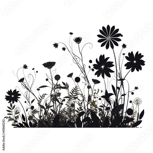 Wildflower SVG silhouette black and white isolated graphic, flower, nature