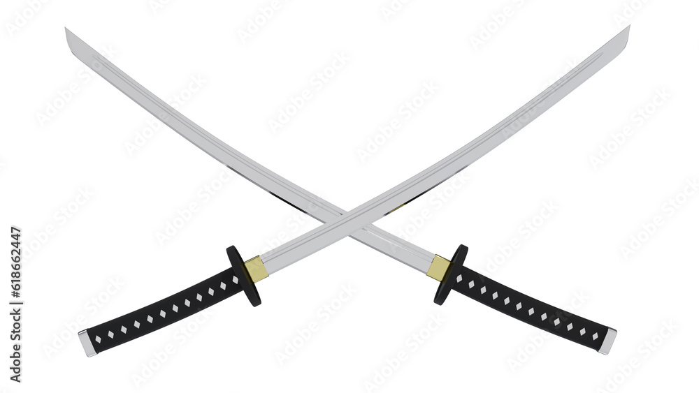 Crossed samurai katana sword isolated on transparent and white ...