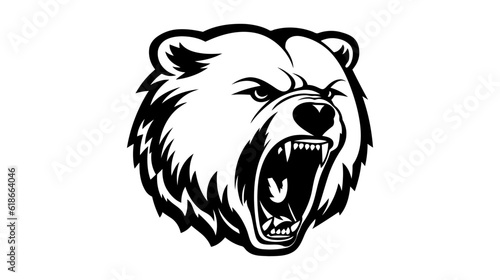 Bear head illustration, logo. Vector drawing of bear on white background