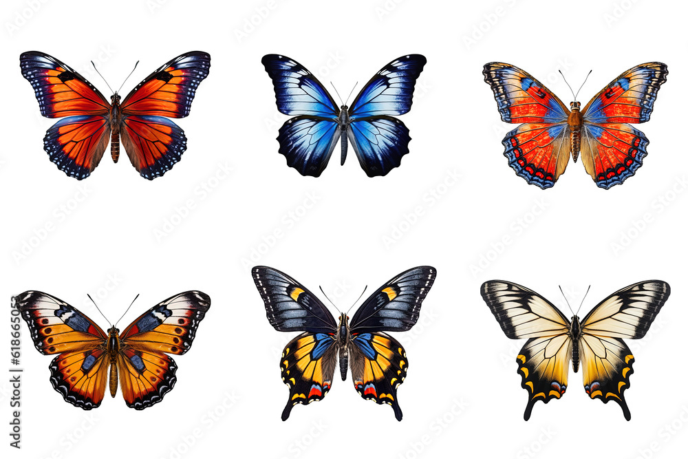Obraz premium Collection of multicolored butterflies isolated on transparent background