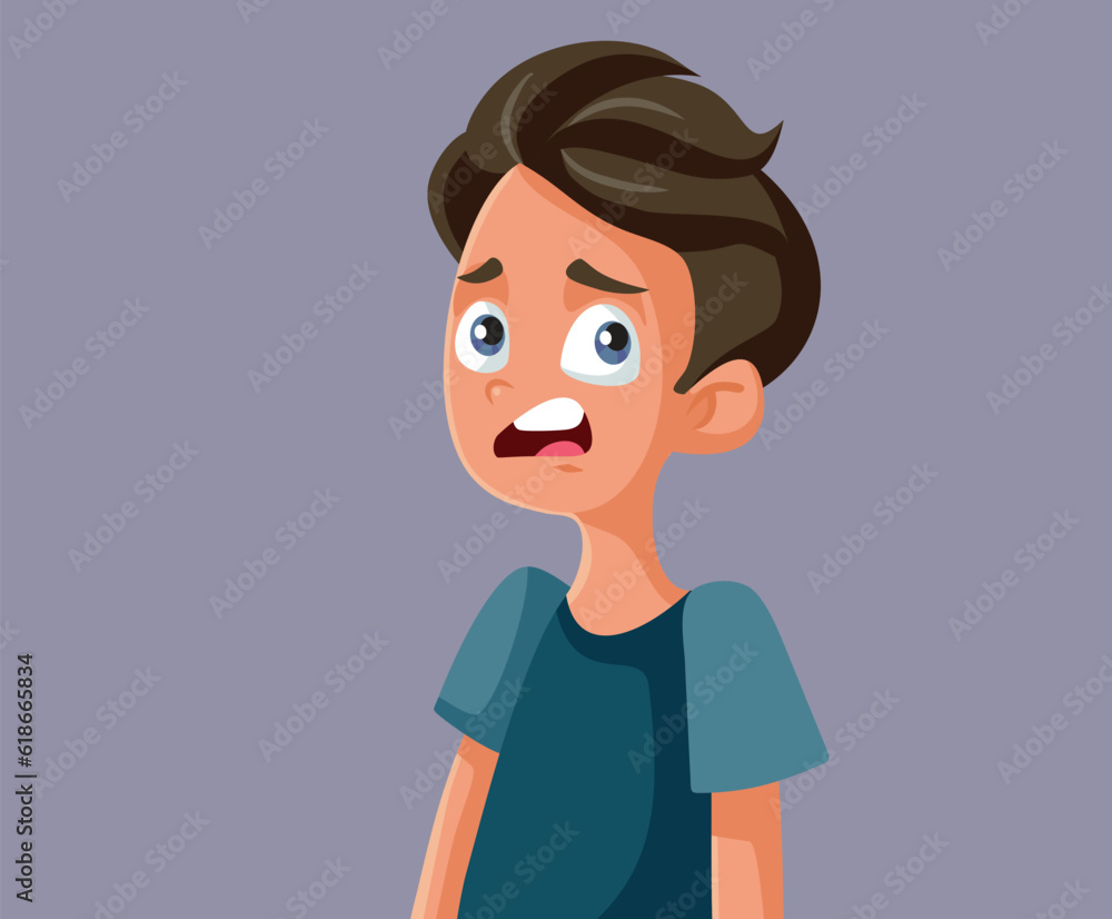 Puzzled Teen Boy Making Eww Face Vector Cartoon. Teen boy having serious phobia feeling panicky 
