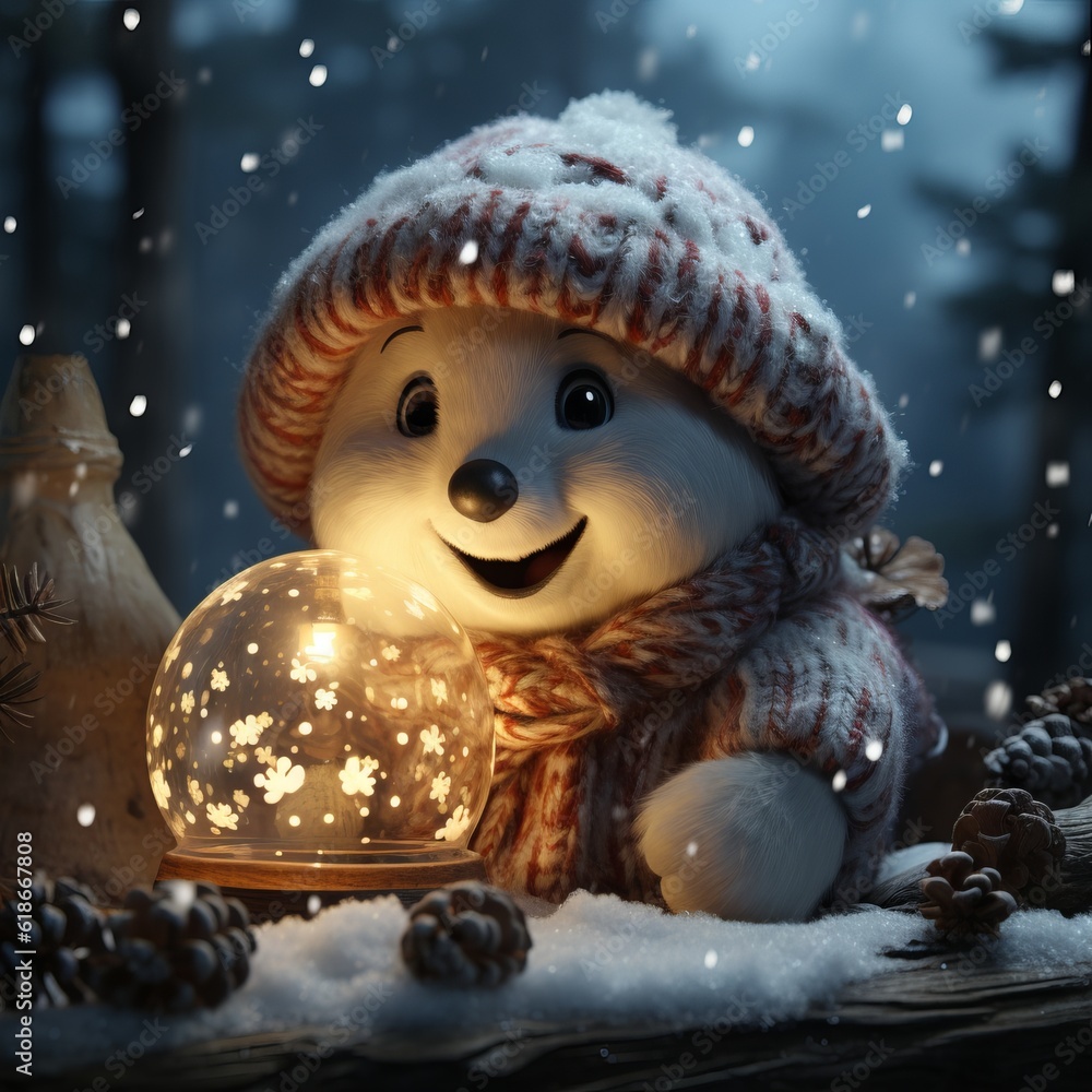 Obraz premium A winter snow globe with a snow man. Generative AI. 