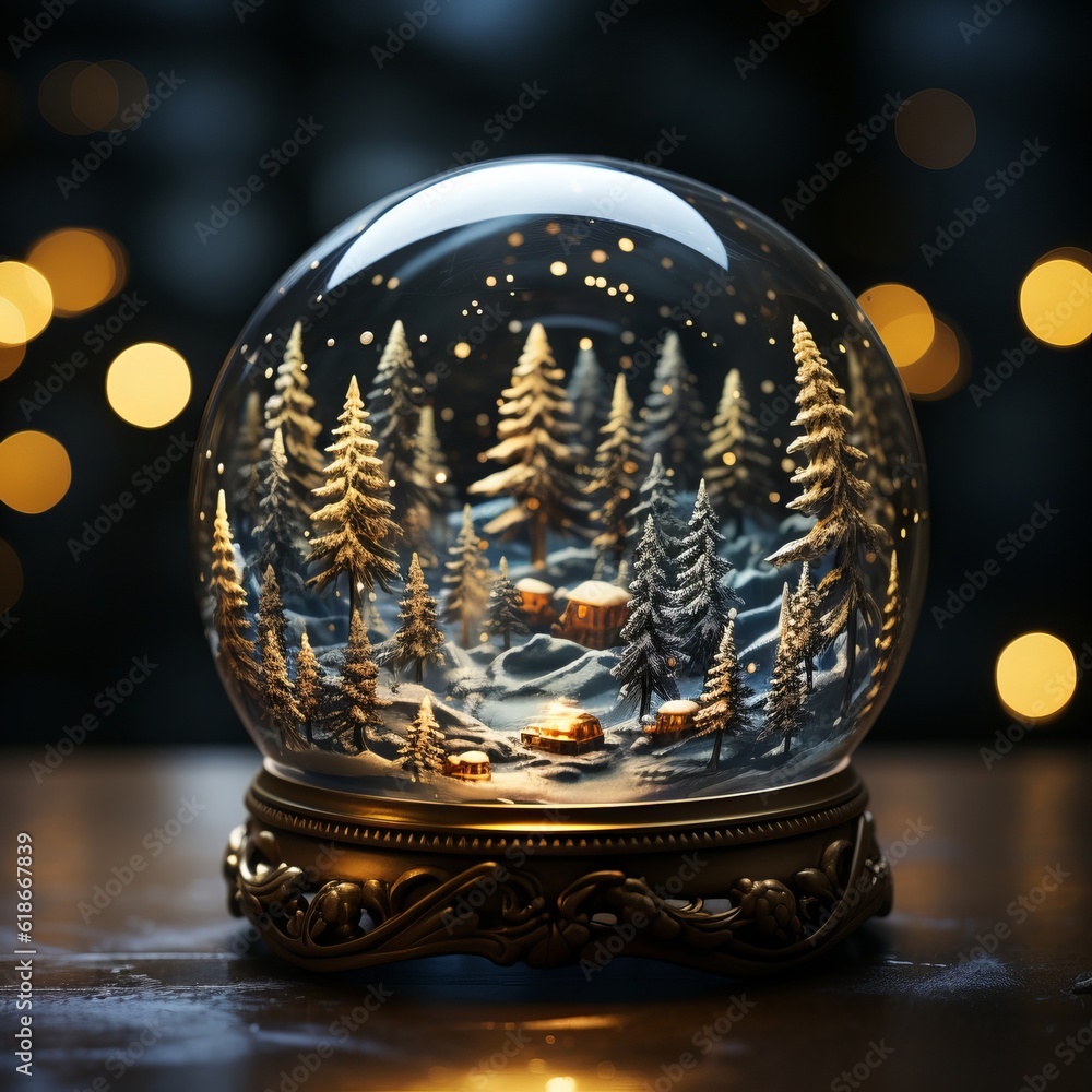 A winter snow globe with a pretty scene. Generative AI. A winter snow globe with a pretty scene. Generative AI.