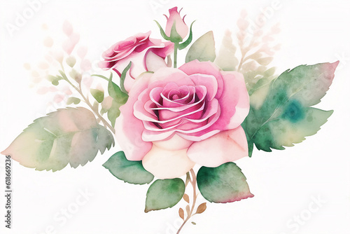 Beautiful Watercolor Roses Bouquet Floral Illustration